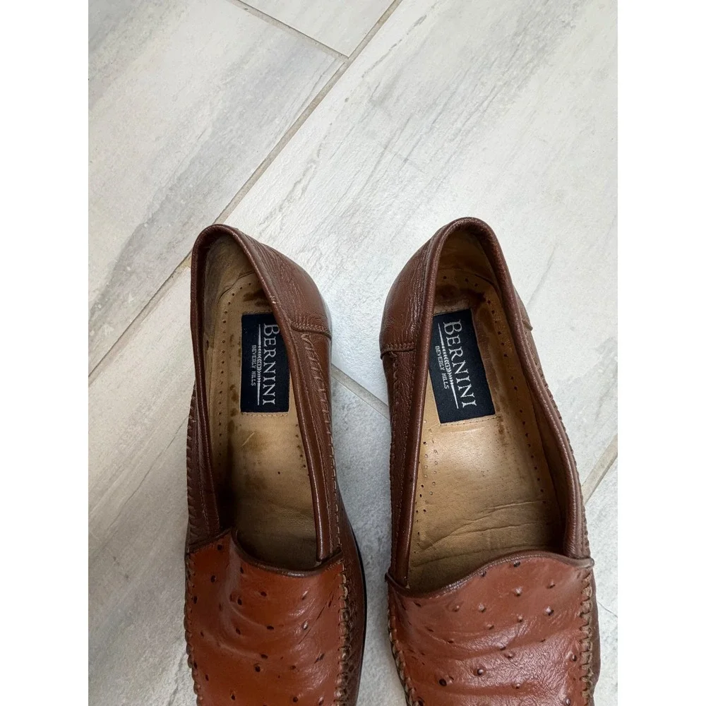 Vintage Bernini Beverly Hills Brown Ostrich Leather Loafers  display picture 2